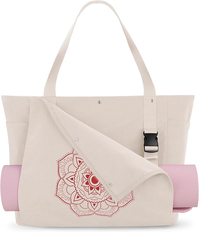 Gonex Yoga Mat Bag, Yoga Gym Bag Tote Bag with Multi Pockets For Women Men, Canvas Yoga Mat Carrier Take in Out Mat Easily For Pilates Travel Workout Office
