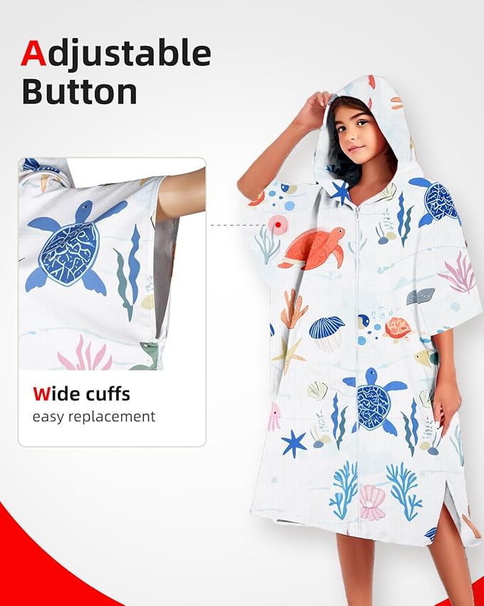 Abahub Surf Poncho Women & Men Towel Poncho Adult with Hood, Thick Quick Dry Changing Poncho Towel, Microfiber Wearable Cover Up for Surfing Beach Swim - Absorbent Changing Towel S (White seabed)