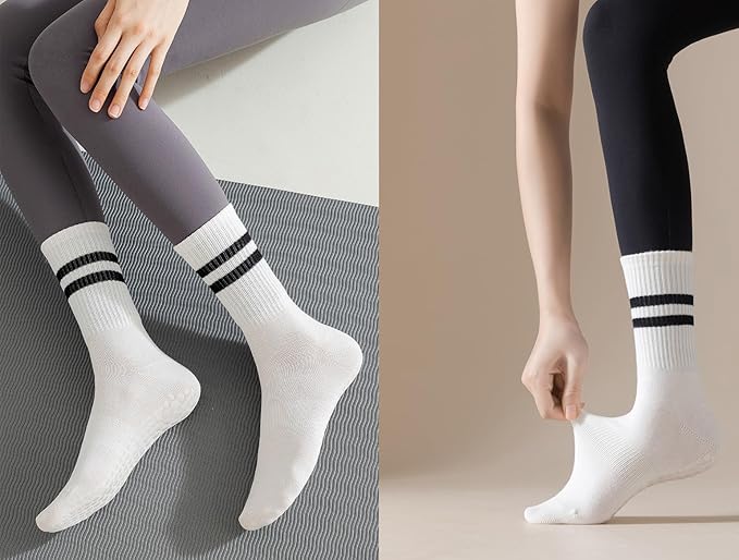 DTWAWA Womens 4Pcs Pilates Grip Socks Non Slip Yoga Socks with Grips Barre Hospital Athletic Socks for Women