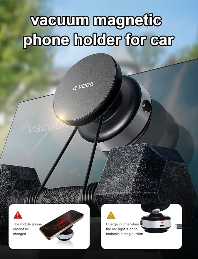 for Suction Phone Mount, 360° Adjustable Vacuum Magnetic Phone Holder,Only on Car/Gym/Mirror/Smooth Surface/Vlogging Travel,Phone Holders for Your Car Compatible with All Smartphones (Silver)