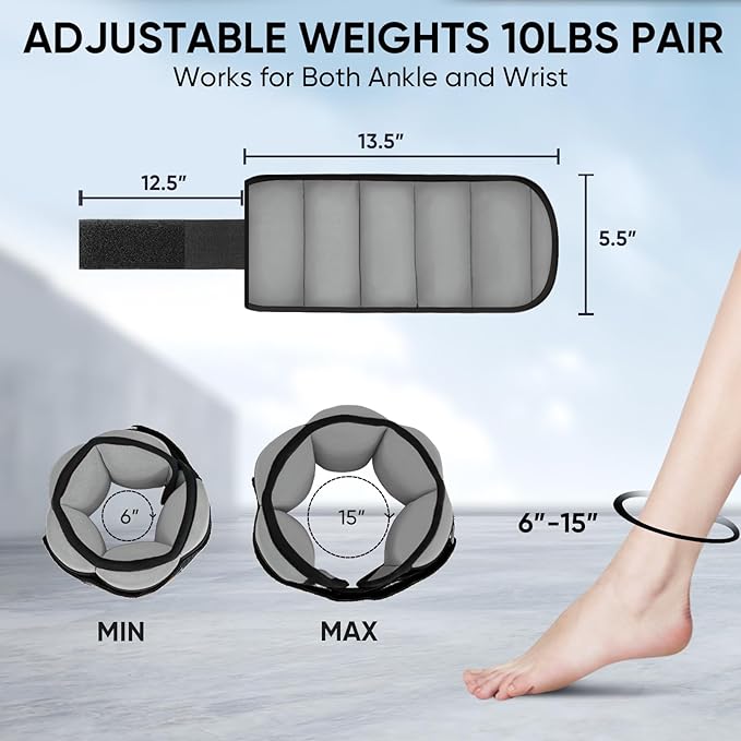 APEXUP 10lbs/Pair Adjustable Ankle Weights for Women and Men, Modularized Leg Weight Straps for Yoga, Walking, Running, Aerobics, Gym
