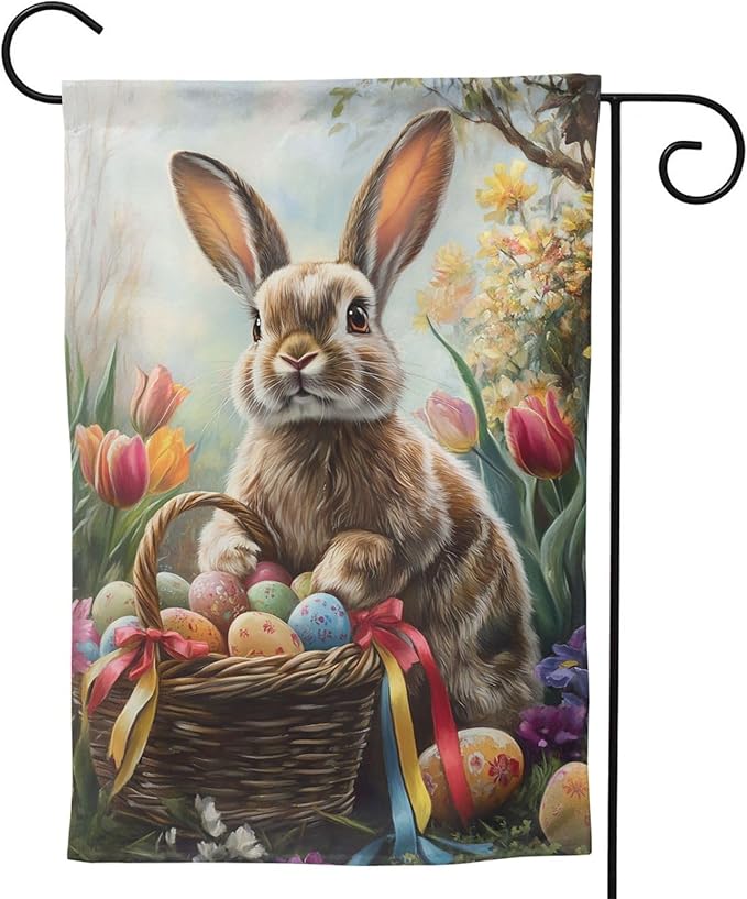Easter Bunny Garden Flag 12x18 In Double Sided Yard Flags Lawn Sign Decor No Flagstand