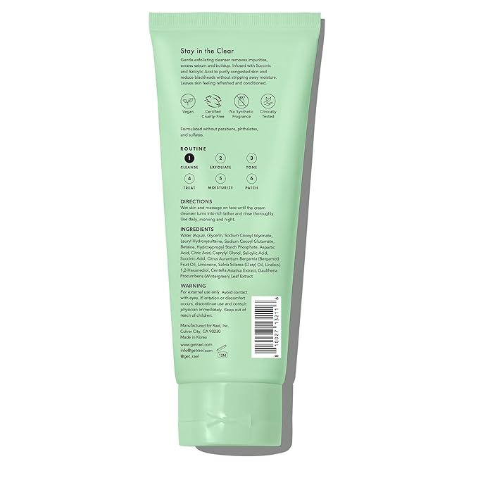 Rael Blackhead Remover, Miracle Clear Clay Mask, Exfoliating Face Wash, Pore Minimizer, Gentle and Hydrating, with Tea Tree, Vegan, Korean Skin Care (3.3 fl oz)