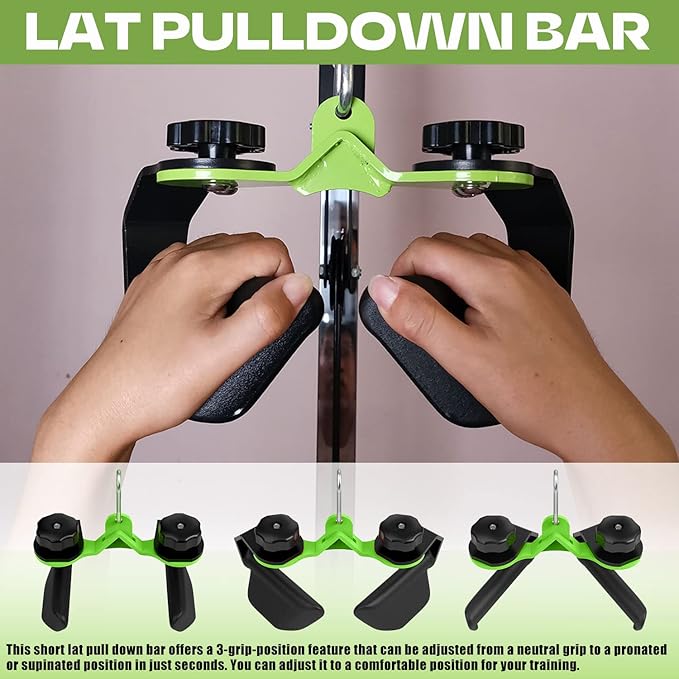 KORIKAHM Adjustable Lat Pull down Bar, Cable Machine Attachments for Gym, Home Gym Fitness T-bar Row Pulldown Attachments, Lat Pull Down Machine Wide Grip Neutral Grip Handle