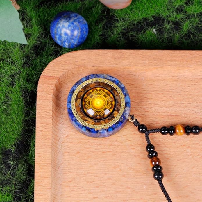 Day Day Up Orgonite Necklace - Sri Yantra Rotatable Pendant For Anti Stress Anxiety & Meditation - Malachite And Tiger Stone For Spiritual Healing & Positive Energy