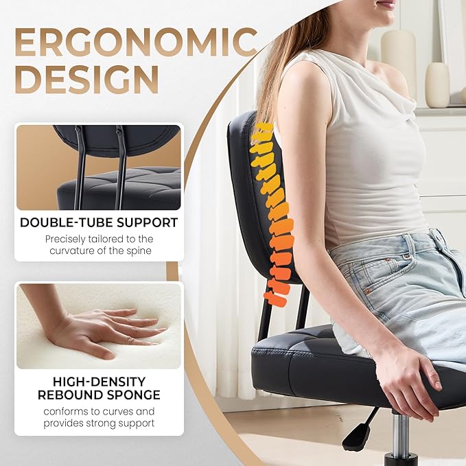 Ergonomic Cross Legged Office Chair, Criss Cross Chair for Meditation ADHD and Yoga, Home Office Desk Chair with Brake Wheels, Adjustable Height, Black