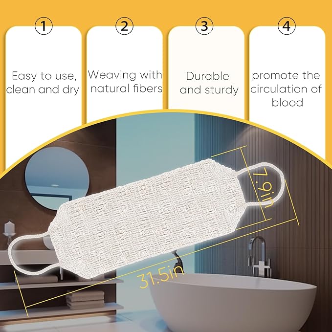Natural Sisal & Ramie Back Scrubber for Shower with Handle(2pcs) - Deep Cleanse Back Scrubber, Scrub Spa Tool for Glowing Skin & Whole Body Care (2pcs)