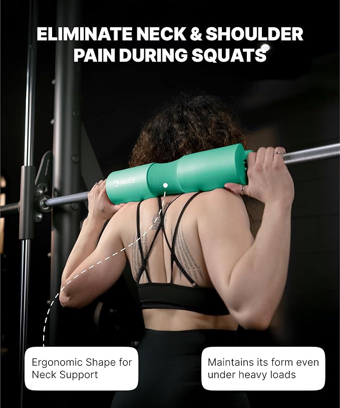 DMoose Fitness Barbell Pad for Hip Thrust, Squat & Lunges - Non-Slip Thick Foam Cushion for Neck and Back Support with Two Straps - Hip Thrust Pad for Leg Day - Fits All Olympic Bars and Smith Machine