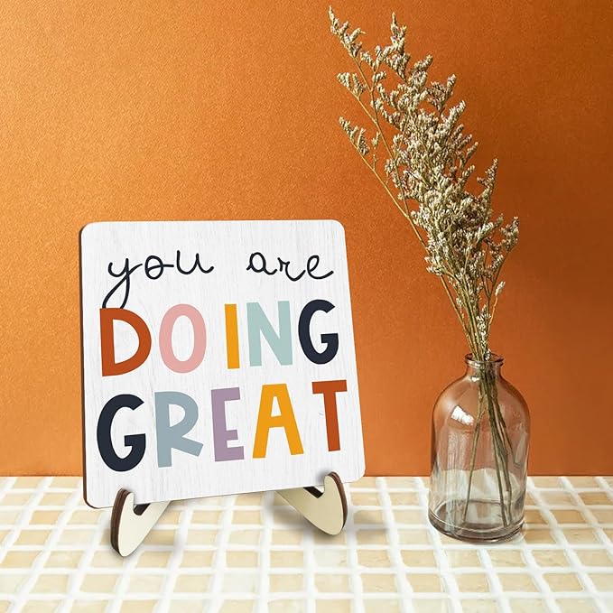Decorative Desk Decor Motivational You Are Doing Great Affirmations Nursery Decor Plaque with Wooden Stand Inspirational Wood Sign for Office Homeschool Classroom Reading Corner Table Bookshelf