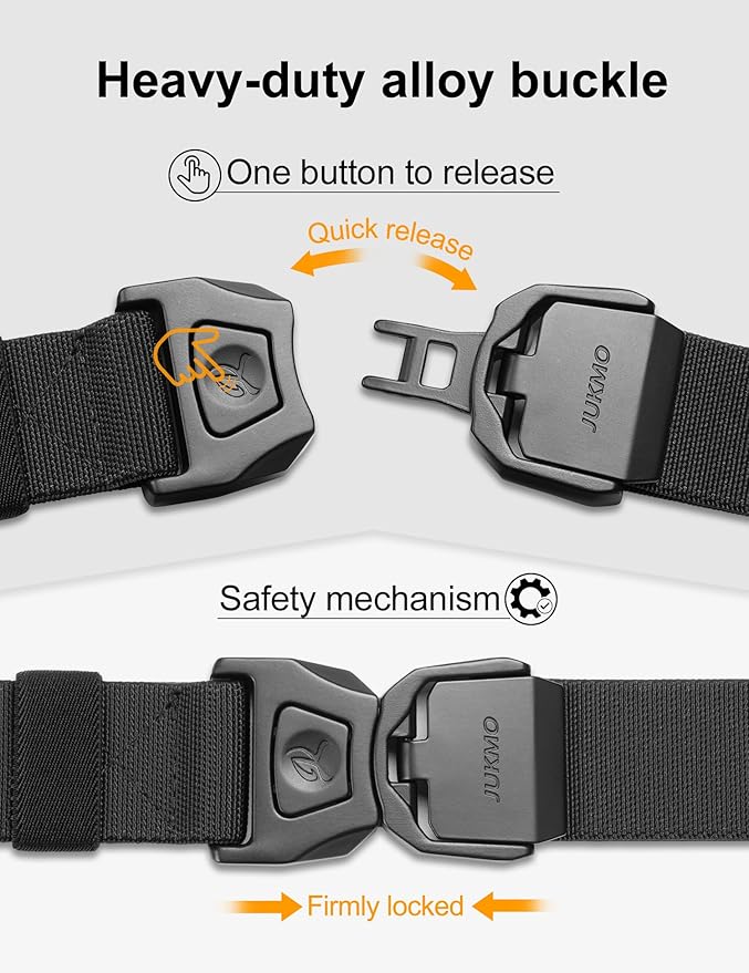 JUKMO Quick Release Tactical Belt, Military Work 1.5" Nylon Web Golf Belt with Heavy Duty Seatbelt Buckle