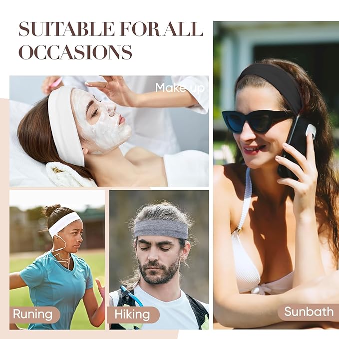 9 Pack Headbands for Women Non Slip - Elastic Cotton Fabric - Sweat Absorption - Soft Cloth Hair Bands for Women's Hair, Stretchy Sports Headbands for Workout Yoga Gym - F