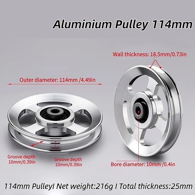 Pulley system for home gym, Aluminum GYM Pulley Wheel Universal Aluminum Alloy Bearing Pulley Wheel for Cable Machine Gym Equipment Part Garage Door