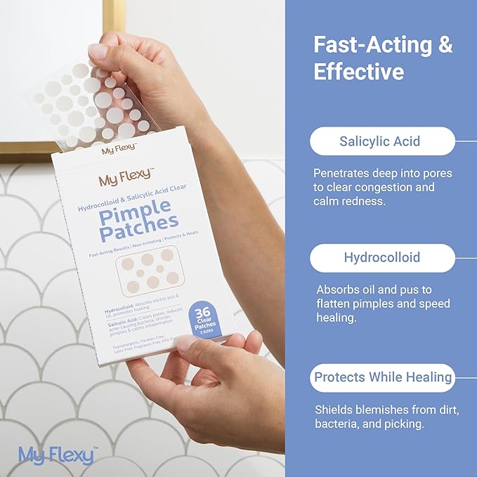 Pimple Patches - Hydrocolloid Acne Patches with Salicylic Acid (36 Acne Dots, 2 sizes), Pimple Patches for Face, Invisible Zit Stickers. Thin, Clear Hydrocolloid Patch; Blemish Protection.