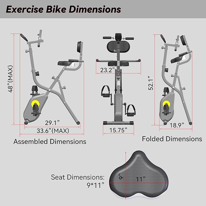 Folding Exercise Bike - Stationary Bikes for Home Use, Arms and Feet Workout, Foldable Indoor Cycling Machine - Magnetic with 8-Level Adjustable Resistance and 300 lbs Capacity