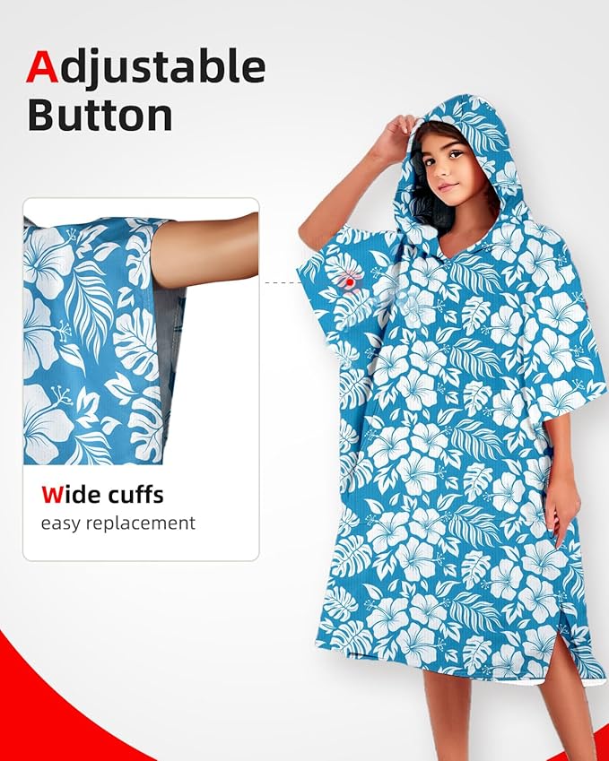 Abahub Surf Poncho Women & Men Towel Poncho Adult with Hood, Thick Quick Dry Changing Poncho Towel, Microfiber Wearable Cover Up for Surfing Beach Swim - Absorbent Changing Towel S (Blue Flower)