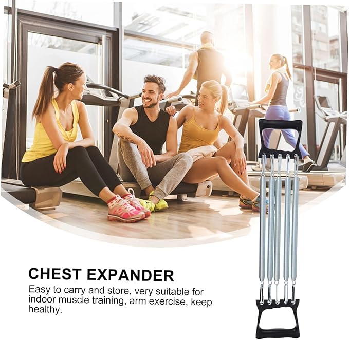 Kisangel 1pc Spring Chest Expander with 5 Springs Arm Muscle Strength Exercise Gym Stretch Rope Arm Trainer for Indoor Fitness Workout