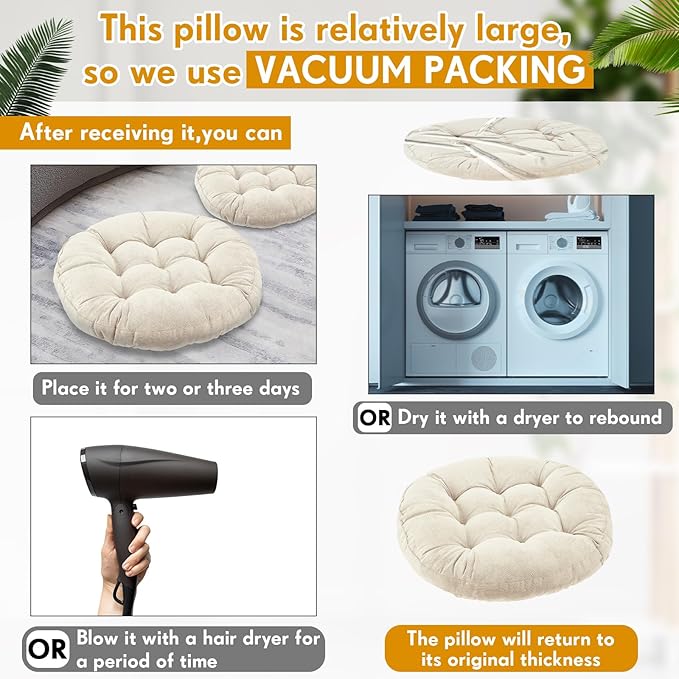 Jerify 6 Pcs Round Floor Pillows Cushions 22 x 22 Inch Large Flexible Seating Cushion Classroom Furniture Floor Pillow for Kids Adults Home Daycare Preschool Yoga Meditation Gift (Beige)