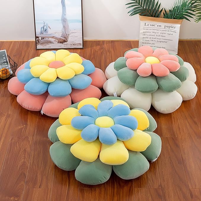 Flower Pillow, Flower Shaped Throw Pillow Floor Pillow Soft Seating Cushion Room Decor Plush Pillow for Bedroom, Sofa, Bed, Reading (15 inch, Blue)