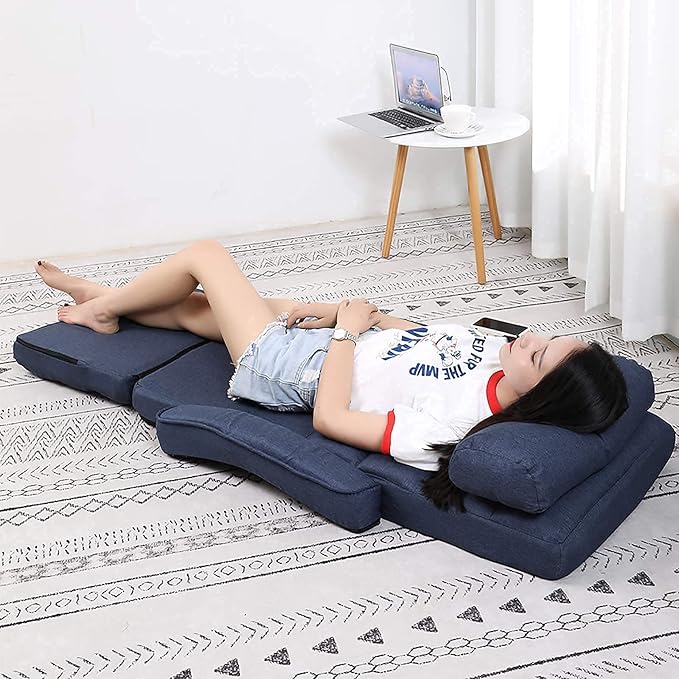FLOGUOR 14-Position Adjustable Floor Chair, Chaise Lounge Indoor, Folding Lazy Sofa with Armrests and a Pillow Padded Adults Gaming Chairs for Living Room, Bedroom Factory Price (Blue) 8803BL