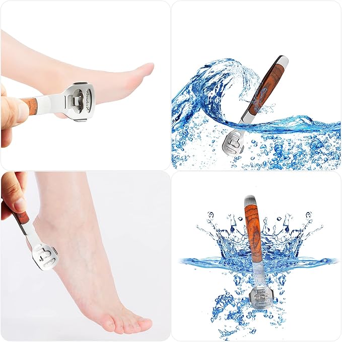 52Pcs Callus Shaver Set,1Stainless Steel Foot Razor Wooden Handle with 50Replacement Slices Blades and 1Foot File Head Foot Care Tools,Foot Shaver Callus Remover,Hard Dry Skin Remover for Hand Feet