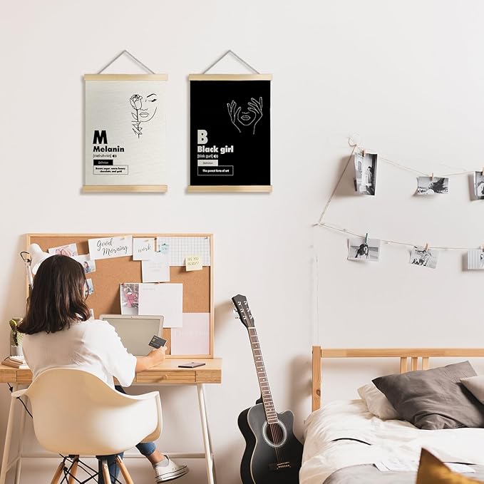 JINYO Melanin Black Girl Canvas Wall Art Poster, Black and White Abstract Minimalist Line African American Woman Poster Prints Wall Decor for Girls Bedroom Dorm, 11x14 Inch Set of 2