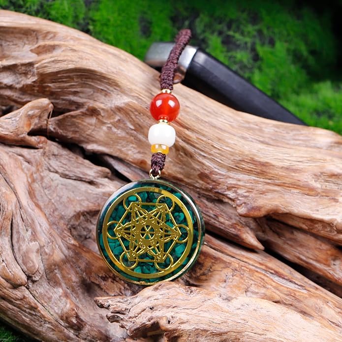Day Day Up Orgonite Necklace - Sri Yantra Rotatable Pendant For Anti Stress Anxiety & Meditation - Malachite And Tiger Stone For Spiritual Healing & Positive Energy