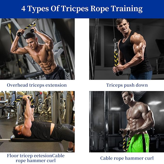 Deluxe Tricep Rope Pull Down Cable, 27 & 36 Inch Rope Length, Easy to Grip & Non-Slip Cable Attachment for Gym Workout Exercise