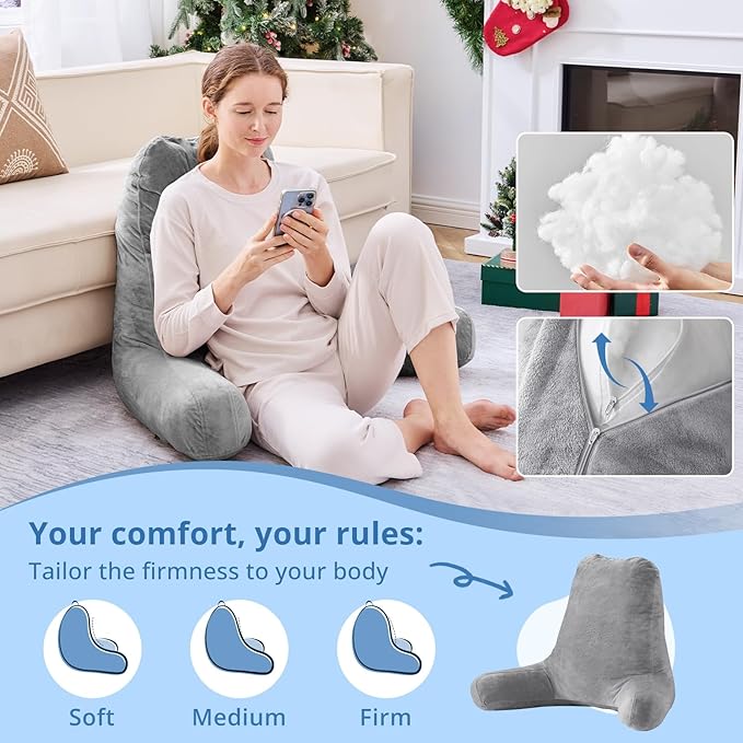 Sasttie 25-inch Reading Pillows for Sitting in Bed Adult, Jumbo Velvet Back Pillow Bed Sitting Up, XL High Back-Rest Support Cushion for Sit Up on Couch & Floor, Oeko-Tex Certified, Dark Grey