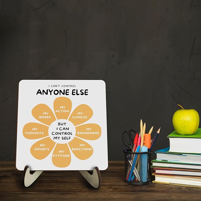 Decorative Desk Decor Mental Health Therapy Office Decor Plaque with Wooden Stand Inspirational Wood Sign for Home Office School Psychologist Counselor Psychology Calm Down Corner Table Shelf