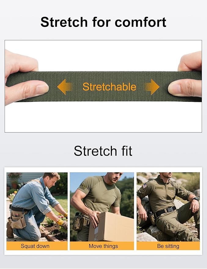 JUKMO Quick Release Tactical Belt, Military Work 1.5" Nylon Web Golf Belt with Heavy Duty Seatbelt Buckle