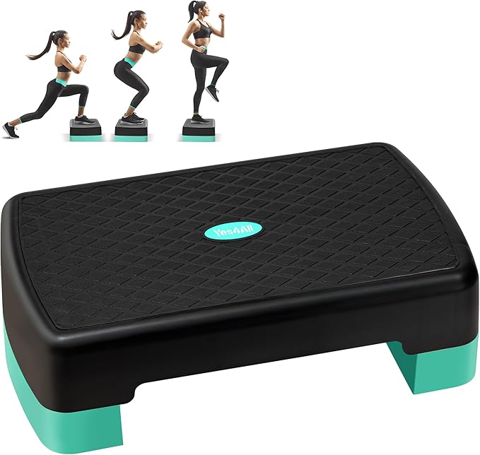 Yes4All 18.1" Aerobic Exercise Step Platform with 2 Risers, Adjustable Height Workout Stepper 3" 5.1" for Home Gym Step Up Exercise & Balance Training, Mulltiple Colors