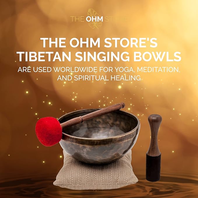 Large Tibetan Singing Bowl Set by Ohm Store — Saturn Pure Bronze Meditation Sound Bowl 9 Inches, 2 Mallets and a Cushion — Handcrafted Nepali Sound Bath Instrument (Saturn)