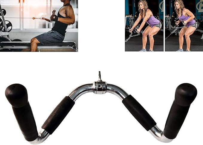 Lat Cable Machine Attachment Curl Pulldown Barbell Revolving Bar, Multi-Exerciser Cable Attachment, Solid Steel Tricep Press Down Bar with Rubber Handgrips & Revolving Hanger