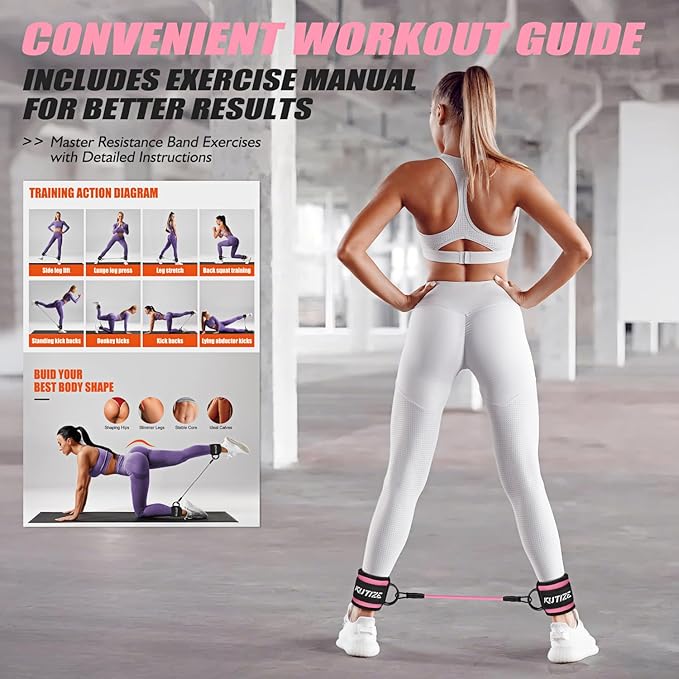 Ankle Resistance Bands with Cuffs for Women & Men - 3-Level Adjustable Leg & Glute Workout Equipment, Portable Home Gym Exercise Bands for Kickbacks, Hip Thrusts, Yoga, Strength Training