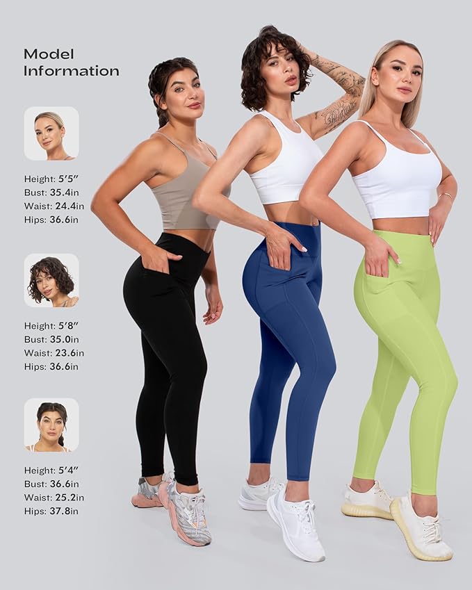 CHRLEISURE Leggings with Pockets for Women, High Waisted Tummy Control Workout Yoga Pants