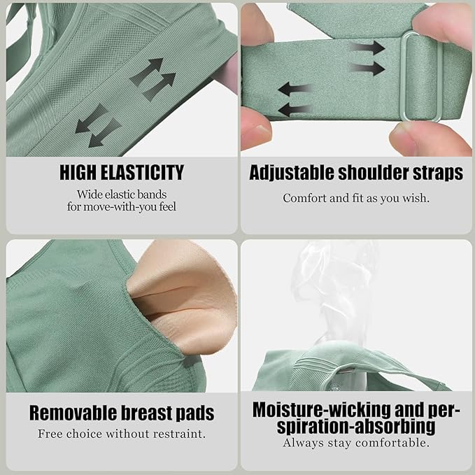 Adjustable Sports Bras for Women: 3 Pack High Support Padded Racerback Sport for Large Bust Workout Running Gym