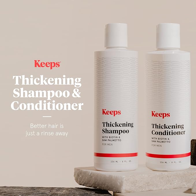 Keeps Hair Loss Shampoo & Conditioner Set For Men - Mens Hair Care for Fuller, Thicker Looking Hair - Thinning & Hair Growth Product - DHT Blocker - Infused with Biotin, Caffeine & Saw Palmetto - 8 oz