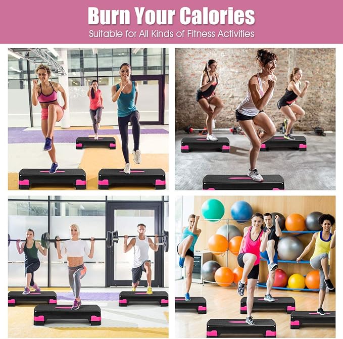 Goplus Step Platform, 26" Adjustable Aerobic Exercise Step Deck with Risers and Non-Slip Surface, 4” - 6”Levels Height-Adjustable, for Home Gym Exercise Fitness Workout