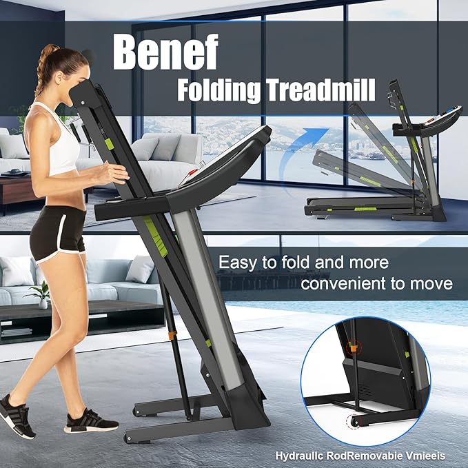 Folding Treadmills for Home/Office-3.5 HP 330lbs Weight Capacity Portable Electric Foldable Treadmill Walking Exercise Walk Machine Heavy Duty Treadmill Fitness Workout Jogging Green