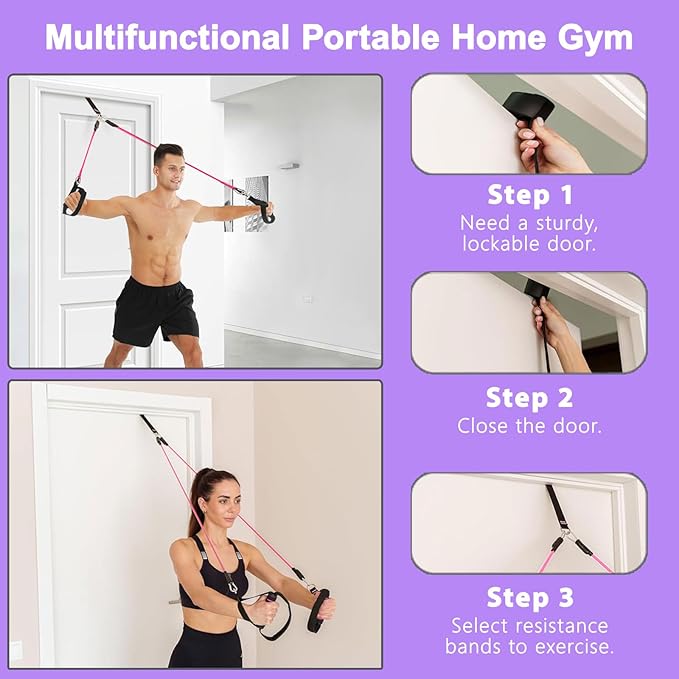 Pilates Bar Kit with Resistance Bands,Ab Roller,2 in 1 Foot Strap & Handle,Door Anchor Pilates Equipment with Resistance Bands, Portable Home Gym Yoga Fitness Bar for Women & Men