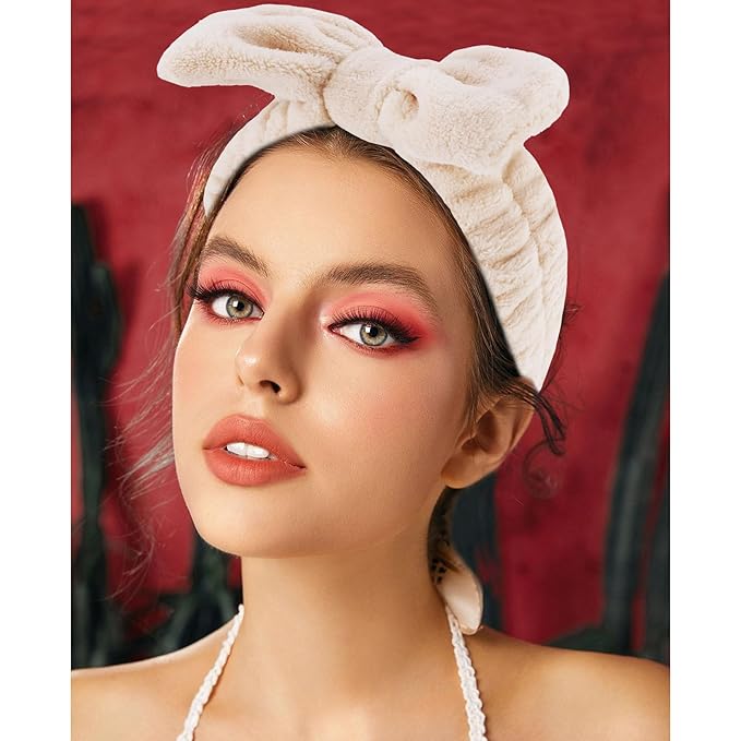 VELSCRUN Spa Headbands for Wash Face, Makeup Headband, Facial Skincare Headbands, 5 Pcs Khaki Puffy Sponge Spa Headband Bow Tie Hair Band Hair Clips Wristband Set Women Girls Accessories
