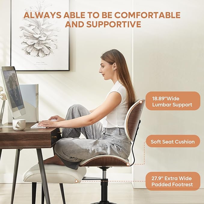 Bestier Criss Cross Office Chair with Wheels, 360° Swivel ADHD Chair for Adults, Height Adjustable Meditation Chair with Wider Bentwood Back Support for Multi Position (Contemporary Bentwood, White)