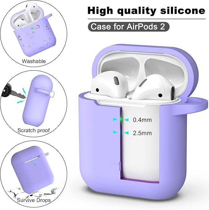 R-fun Compatible with AirPods Case Cover, Soft Silicone Protective Cover with Keychain for Women Men Compatible with Apple AirPods 2nd 1st Generation Charging Case, Front LED Visible,Lilac
