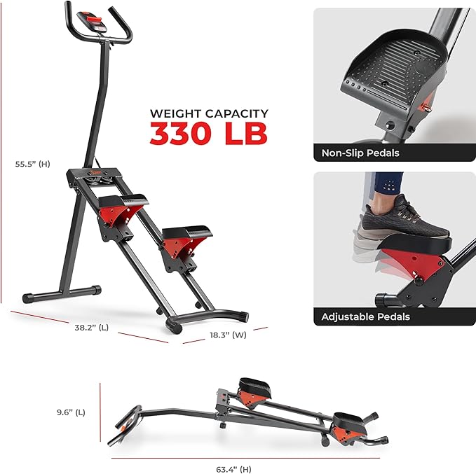 Sunny Health & Fitness Stair Stepper w/Handlebar, Extended Step Range Climber Machine for Legs, Core and Glute Workouts, Connection with Free SunnyFit App