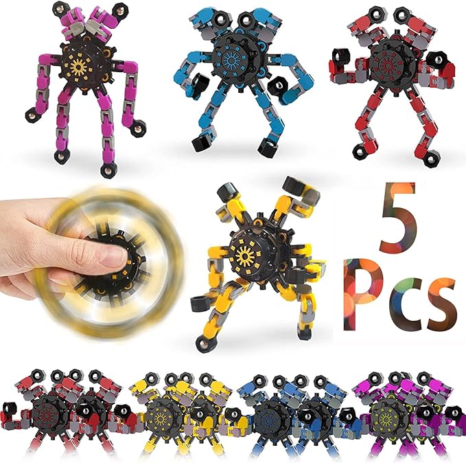 5pcs Random Fidget Spinners,DIY Deformable Robot Fingertip Toys,Decompression Spinner,Deformable Creative Mechanical Gyro Toys,Stress Relief Mechanical Chain Toy for Kids Adults,Party Supplies
