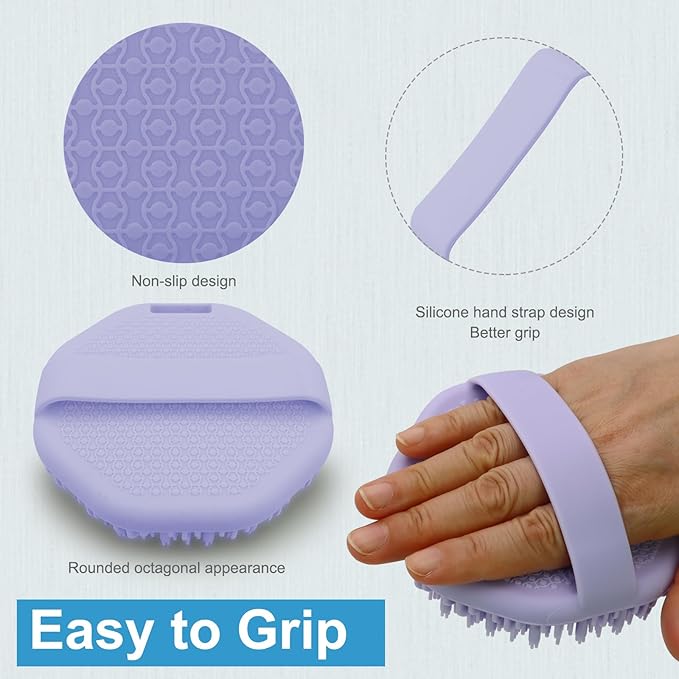 Silicone Body Scrubber,Exfoliating Body Scrubbers for use in Shower,Silicone Body Brush for Showering and Anti-Slippery Handles for All Skin Types (Purple)
