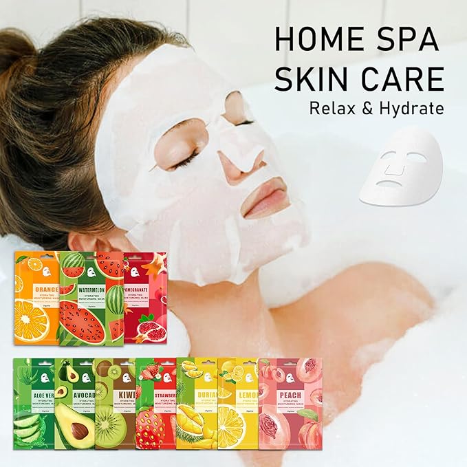 Face Masks Skincare,Hydrating Sheet Masks,Collagen Night Wrapping Mask,Facial Mask for Men&Women,with Collagen Essence and Fruit Extracts,Nourishing and Moisturizing for All Skin Types 10 Pack B9