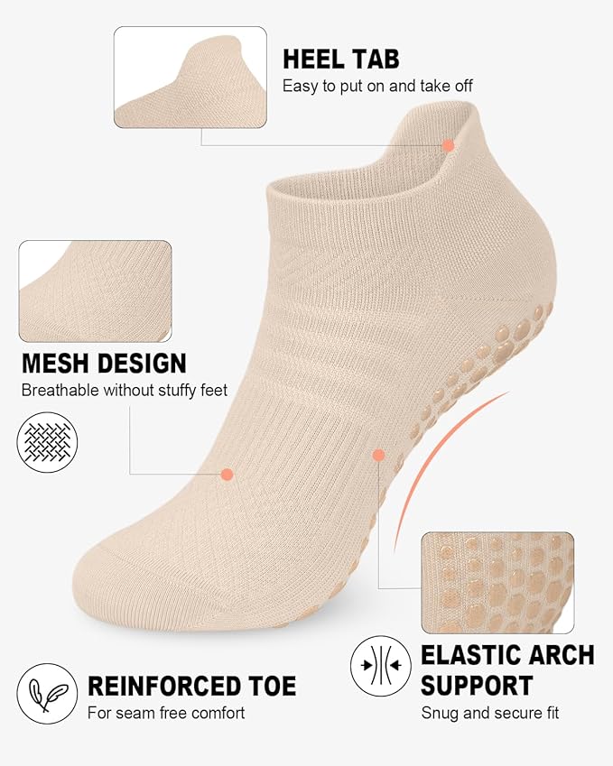 3/6 Pairs Grip Pilates Socks for Women, Non-slip Yoga Athletic Socks for Barre Ballet Barefoot Workout Hospital