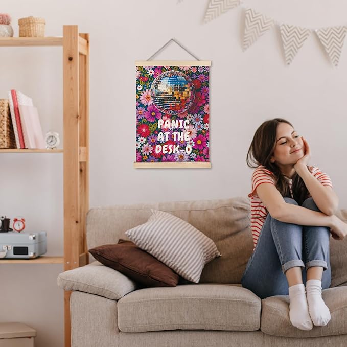 JINYO Maximalist Eclectic Disco Ball Wall Decor, Trendy Retro Dopamine Floral Wall Art Poster, Panic at the Desk-O Mental Health Canvas Prints Wall Decor for Girly Room Bedroom Office, 12x16 Inches