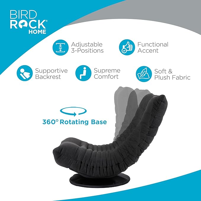 BIRDROCK HOME Swivel Floor Chair - 360 Adjustable Memory Foam Lounge Seat - Gaming - Comfortable Back Support - Cushion Dorm Rocker - Comfy for Reading Game Meditating - Fully Assembled (Charcoal)